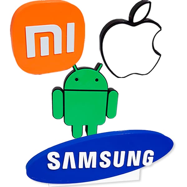 Kit 4 Logos 3D Marcas de Celular Para Decoração de Vitrine 10 cm