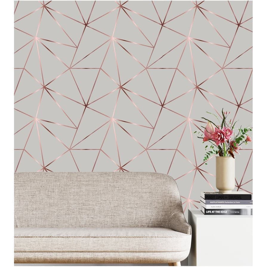 Papel de Parede Gemétrico Rose 3x50 Decoração Quarto Adesivo