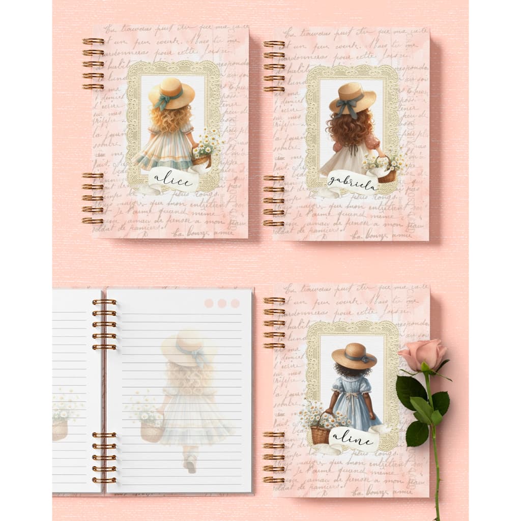 Caderno personalizado COM NOME DO COMPRADOR, 200 páginas, A5. folhas decoradas, modelo Doce Menina