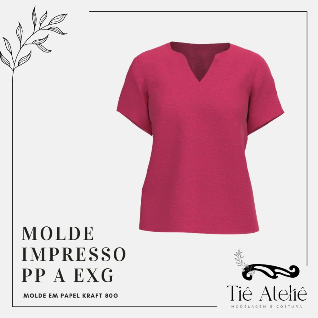 MOLDE EM PAPEL KRAFT DE BLUSA COM DECOTE V E GOLA PADRE PARA COSTURA MODELAGEM EM PAPEL KRAFT
