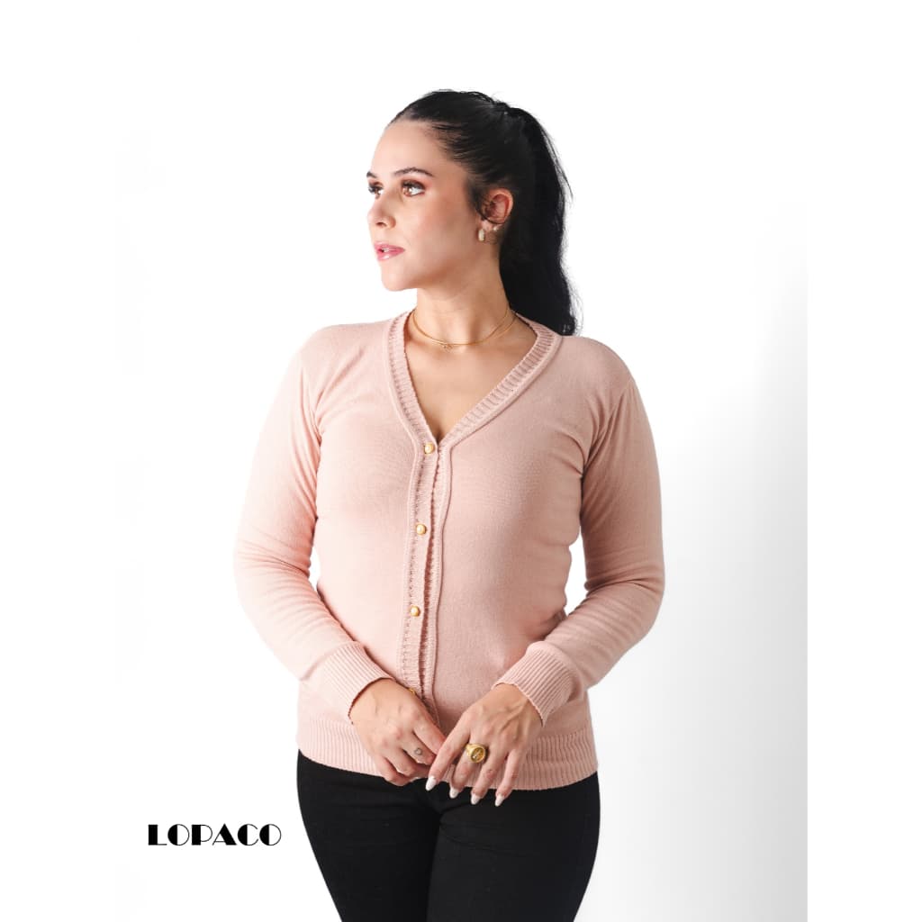 Casaco de tricô com botão Sueter Feminino social Inverno Manga Longa