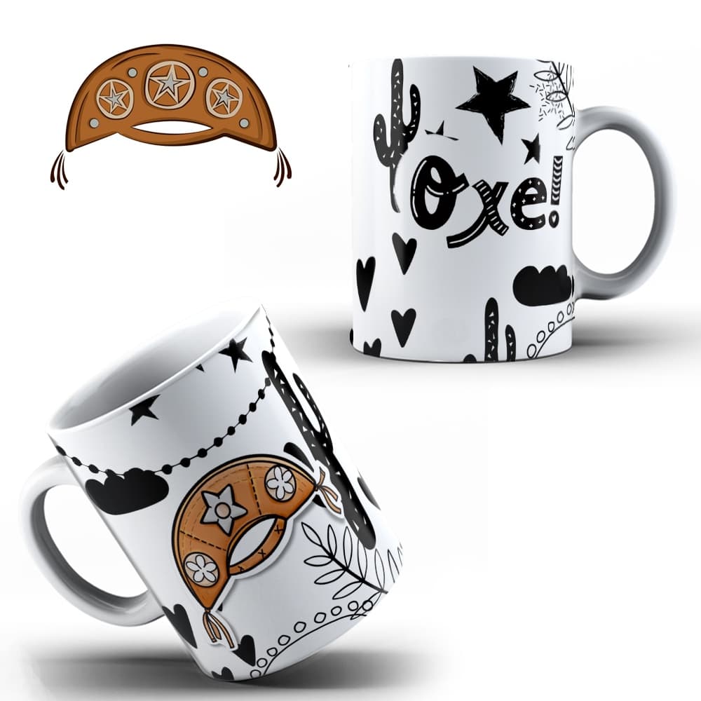 Caneca Xícara Nordestina Personalizada Chapeu Cangaceiro Oxe Festa Junina Nordeste OFERTA RELÂMPAGO!