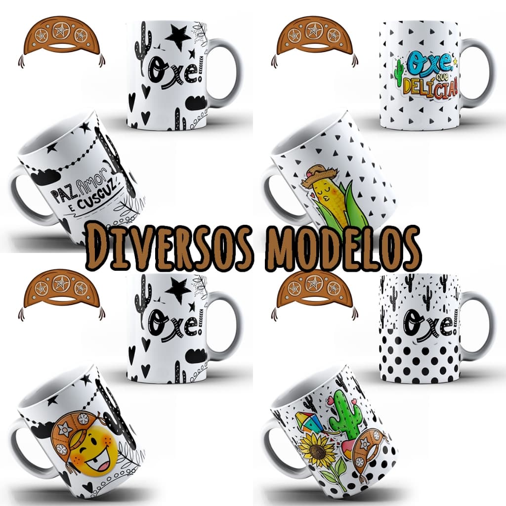 Caneca Xícara Nordestina Personalizada Variados Cacto Festa Junina Nordeste Oxe - OFERTA RELÂMPAGO!
