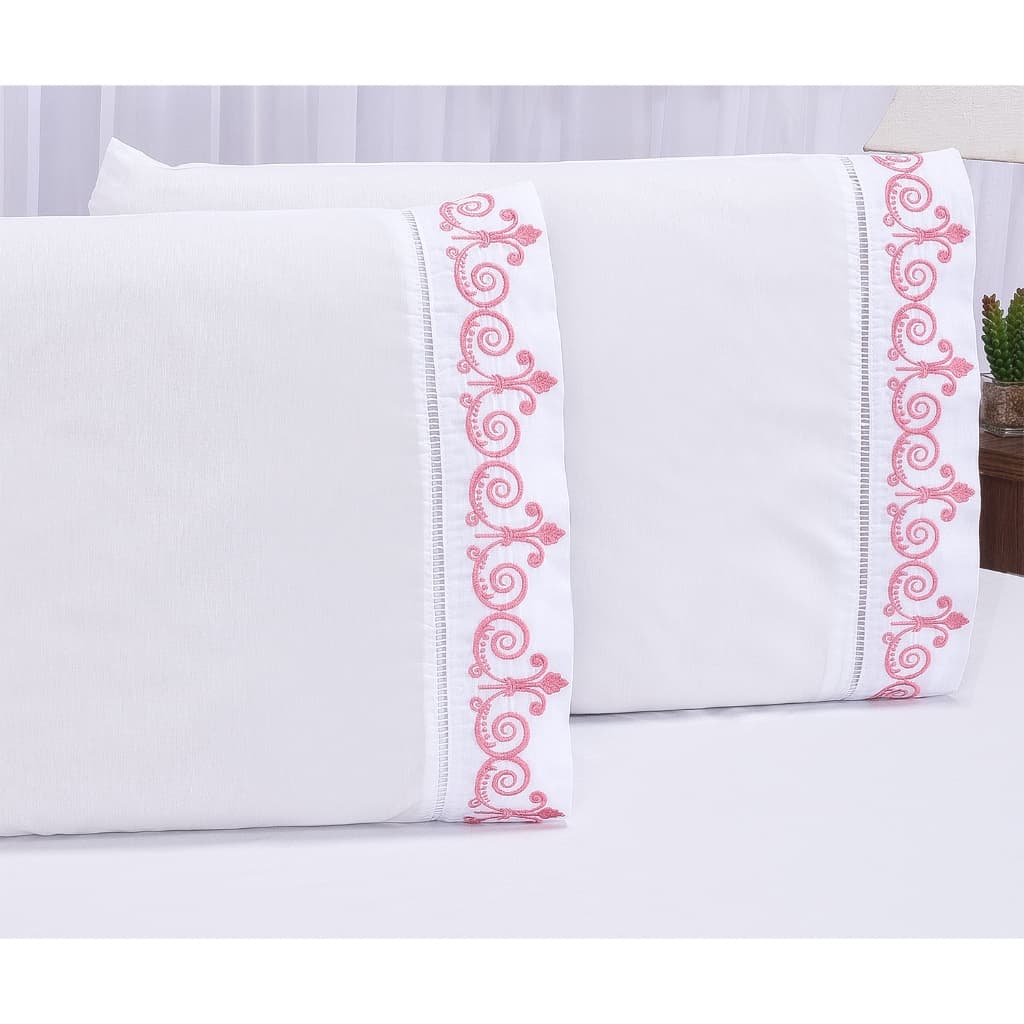 Kit 2 Fronhas Bordadas para Travesseiro com Ponto Palito Percal 400 Fios
