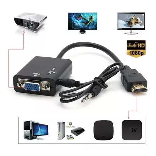 Adaptador Conversor Hdmi Cabo Para Vga Com Saída P2 Áudio