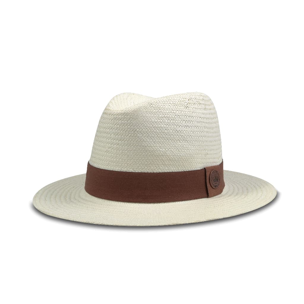 Chapéu Panamá Palha Shantung Aba 7cm Creme Faixa Marrom