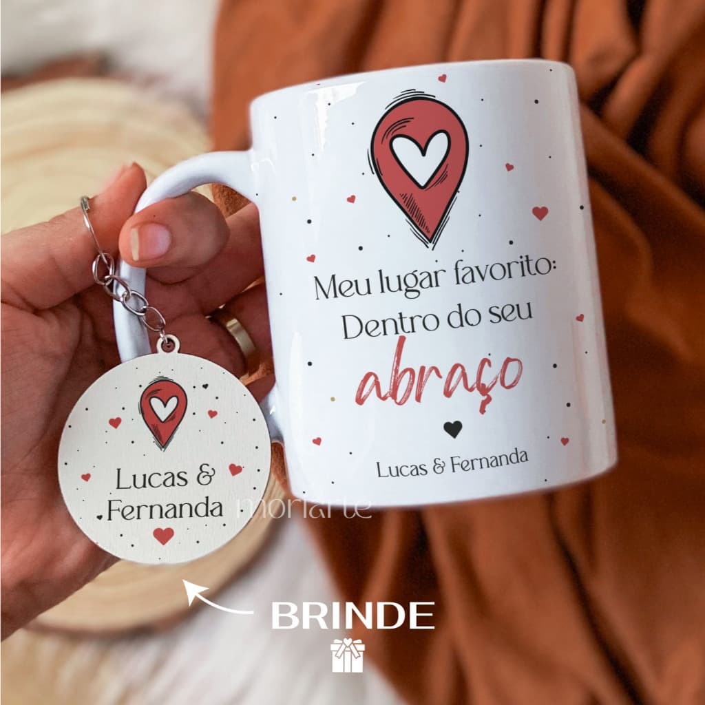 Presente personalizado namorados, Caneca personalizada + Chaveiro Lugar Favorito, dia dosNamorados