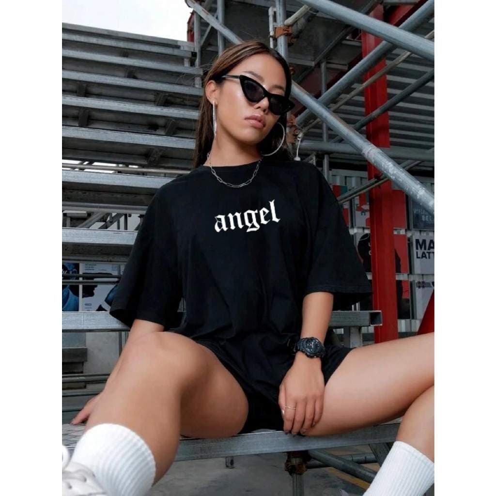 Camiseta Feminina Angel 100% algodão corte reto e largo