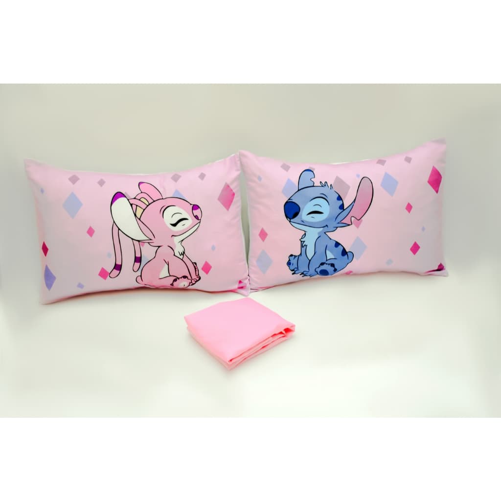 Jogo de Lençol Casal Padrão com elástico 3 Peças Stitch Rosa
