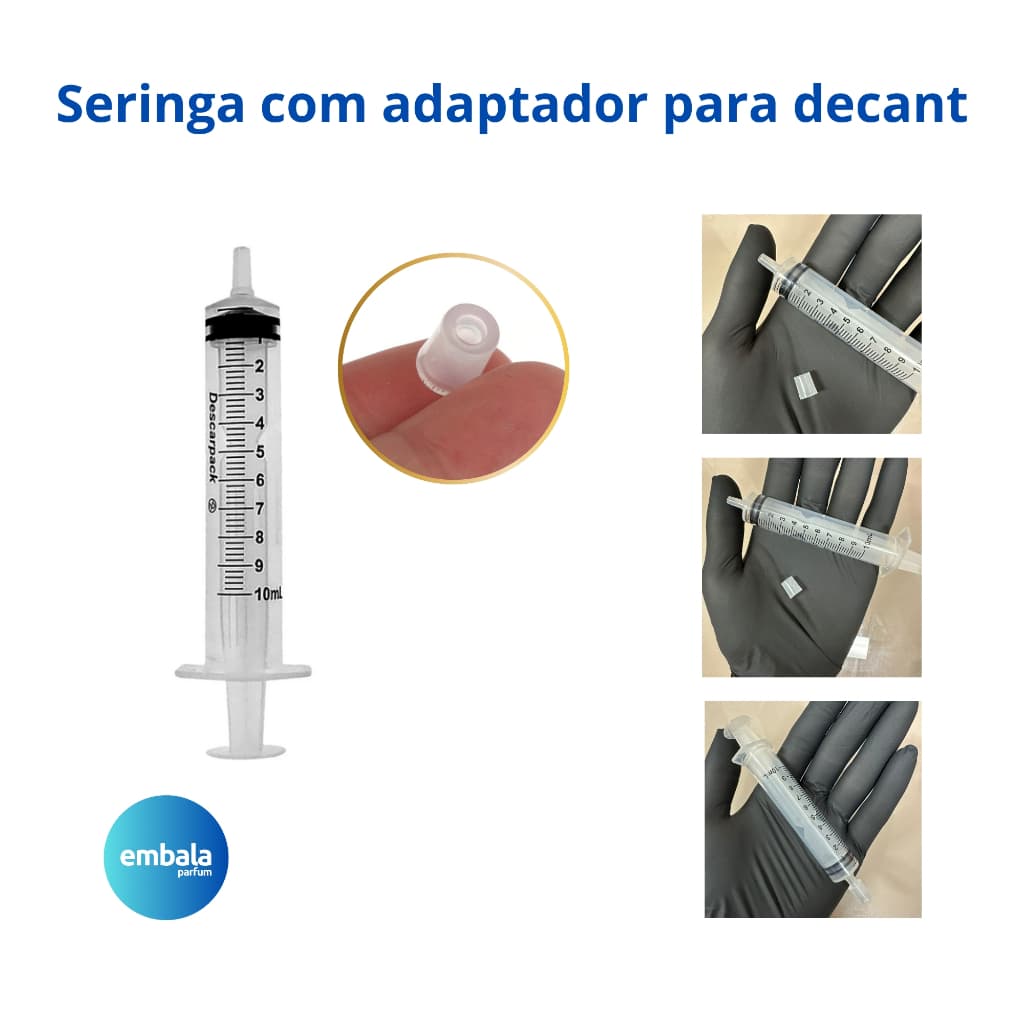 Dispensador Adaptador e Seringa Para Decant de Perfume 10mL com adaptador kit com 10 unidades