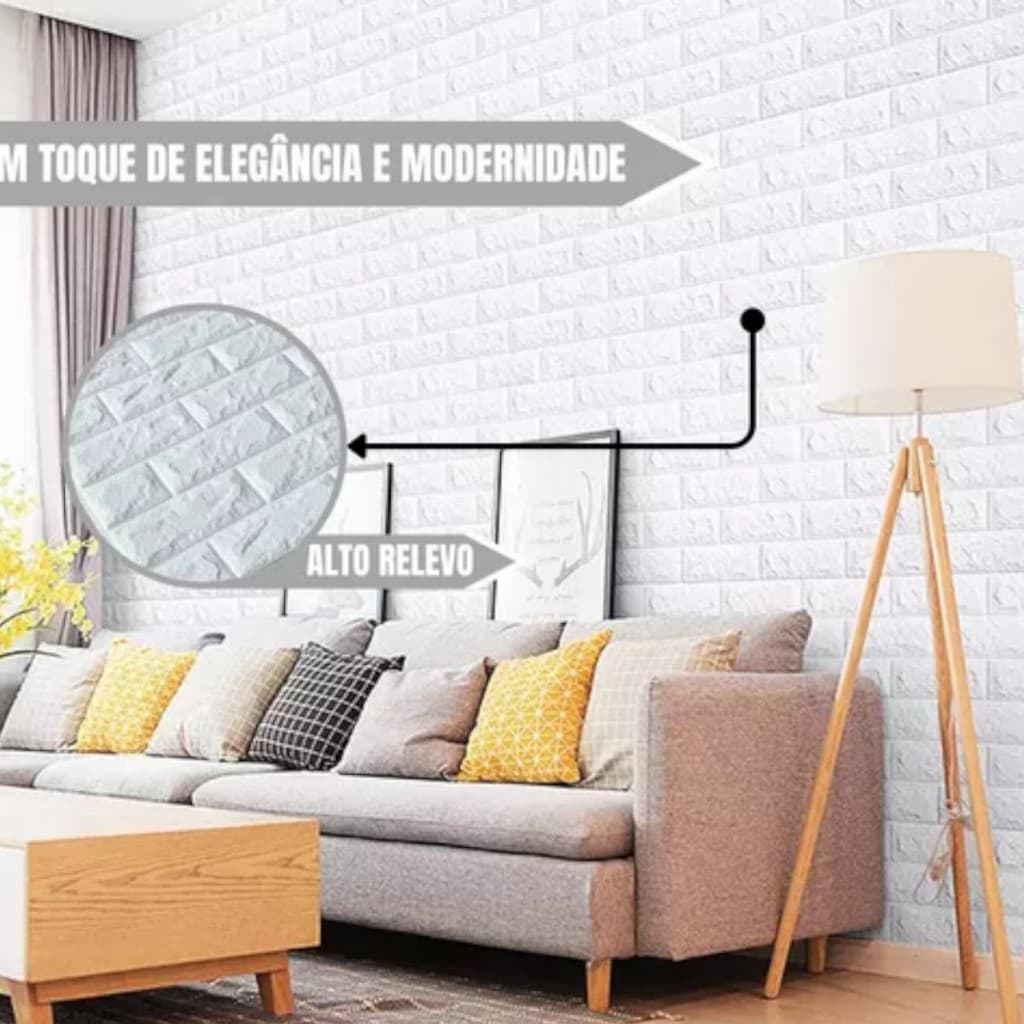 Kit 10 Placas 3D Tijolo Branco Adesivo Autocolante Decoração Quarto Sala Escritório Loja