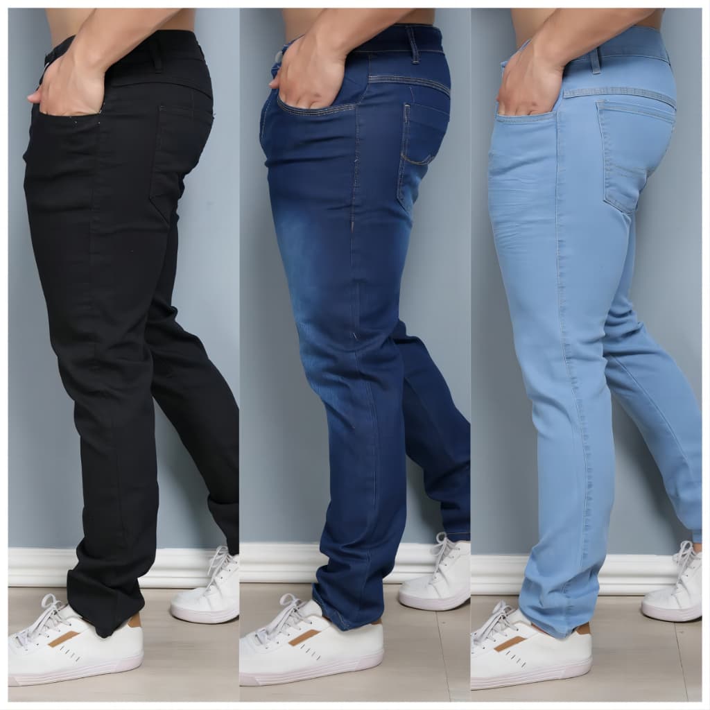 R&S Calça Jeans Skinny Stretch Lycra Masculina Lavagem Escura Lisa
