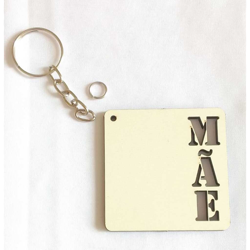 30 unidades Chaveiro MDF Resinado para Sublimação  - MÃE - Com Argola e Corrente