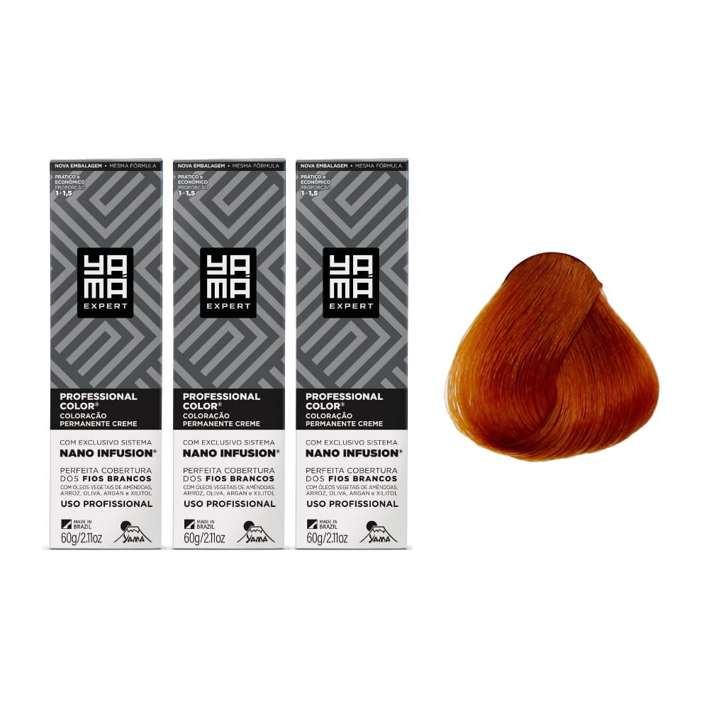 Kit C/3 Colorações Prof Color Nano 7.4 Louro Médio Acobreado Yamá