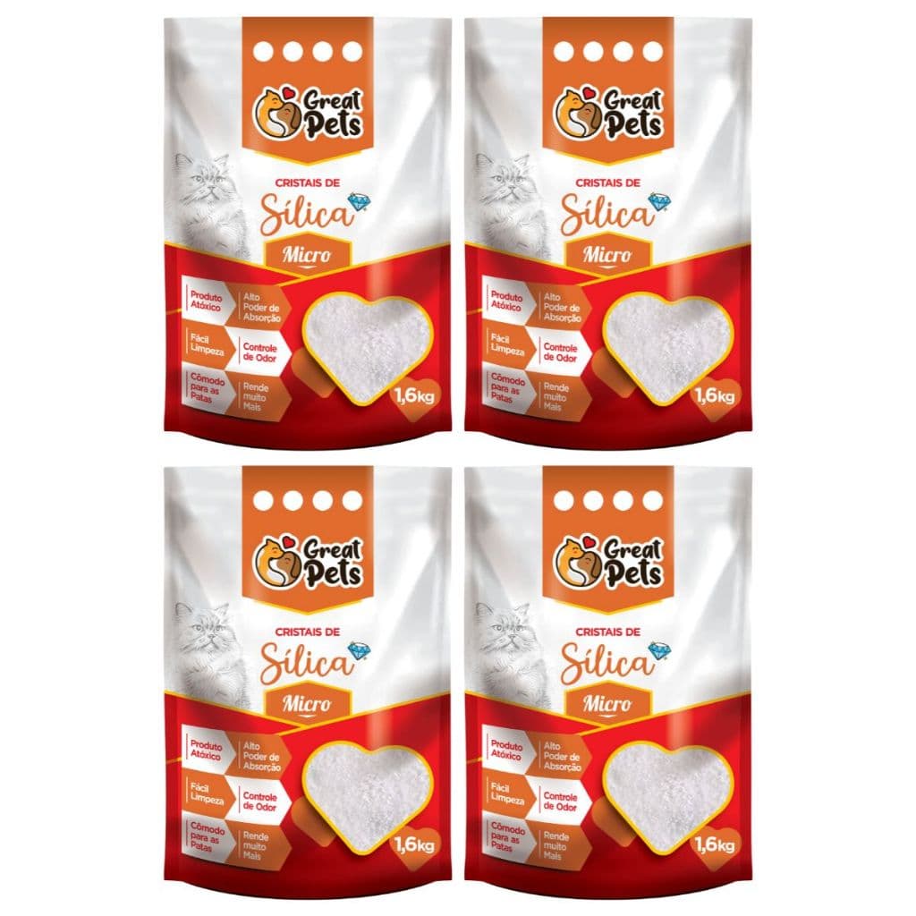 Kit 4 Areia Higiênica Sílica Great Pets Fina 1,6kg para Gatos
