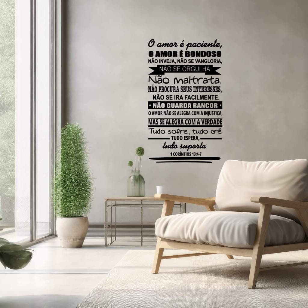 Adesivo de Parede Salmo O Amor É Paciente Coríntios Decoração Sala