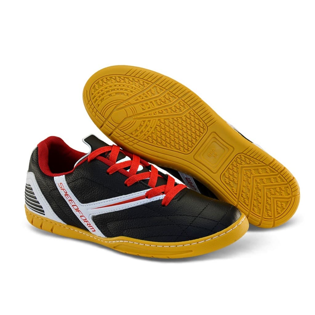 Chuteira Futsal Indoor Cabedal de Couro Masculina Reforçada Braqueada Resistente Sola de Borracha