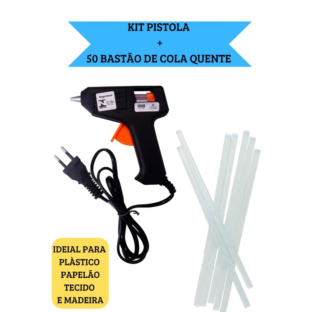 Kit 1 pistola para cola quente + 50 bastões.