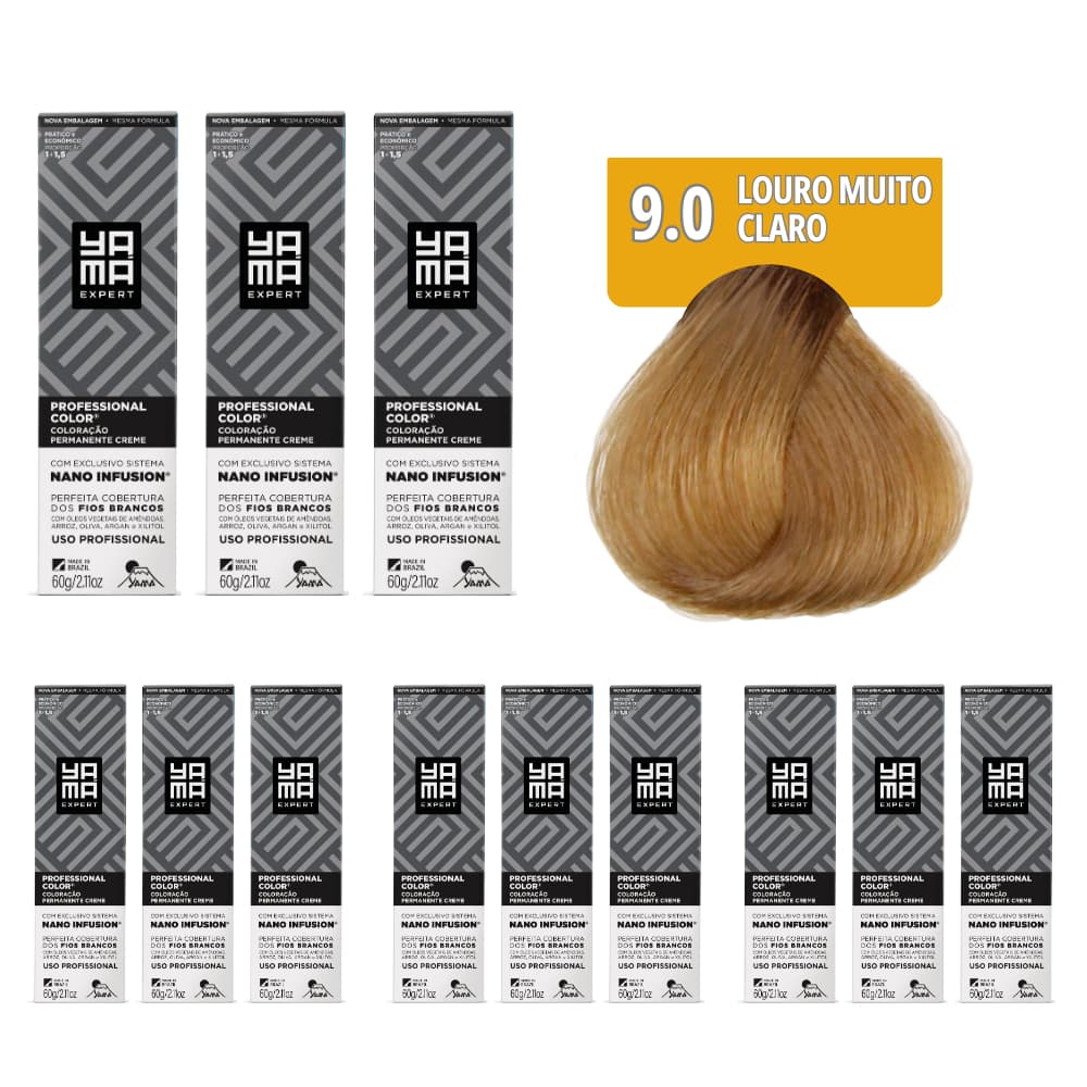 Kit C/12 Colorações Prof Color Nano 9.0 Louro Muito Claro Yamá