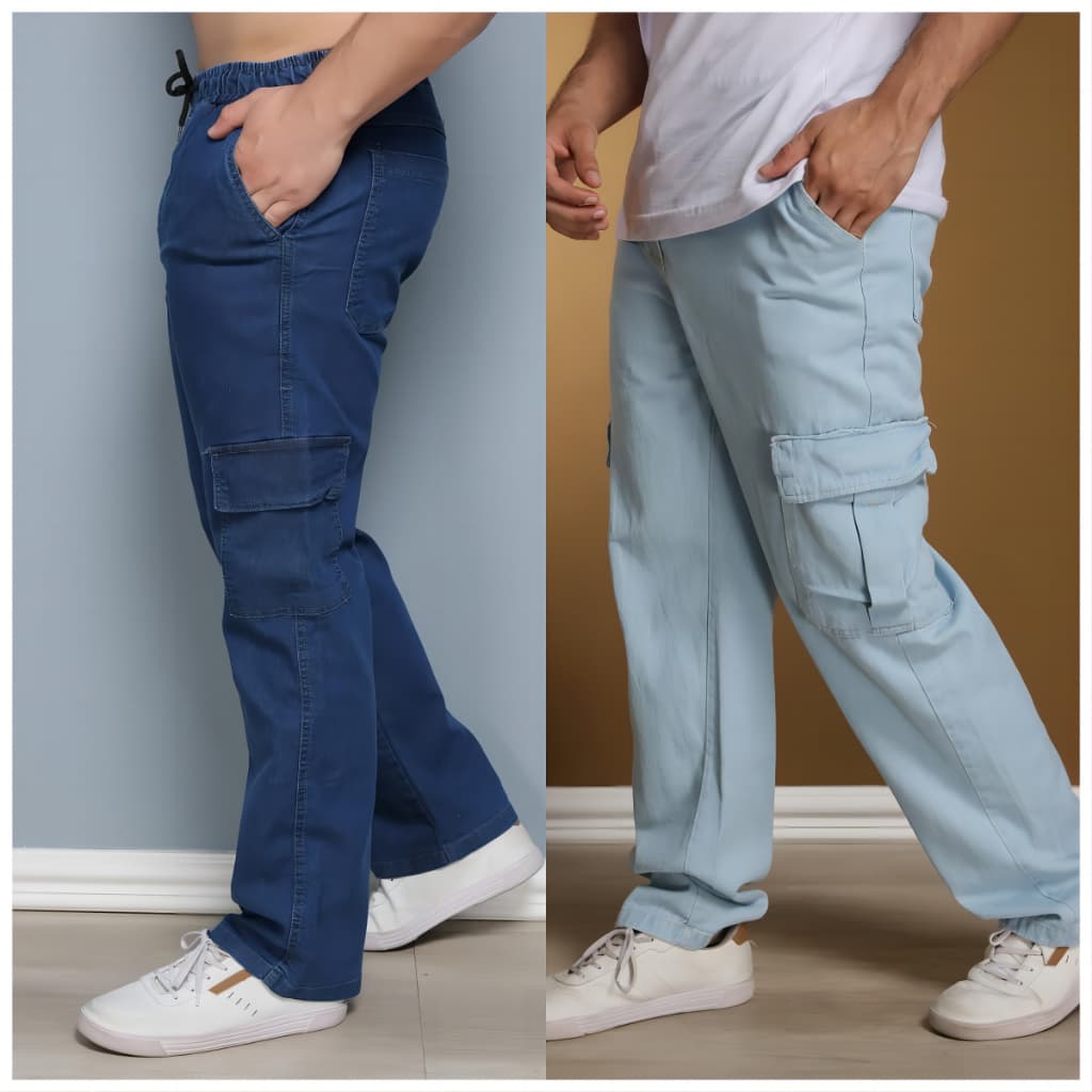 R&S Calças Cargos Masculina Jeans Larga Bolso Lateral Streetwear