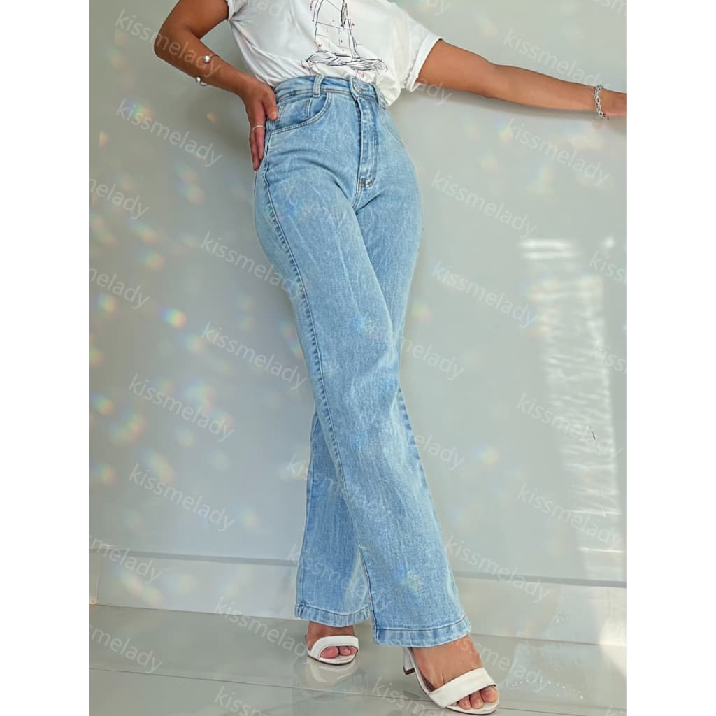 kissmelady 1301 8116 8000 Calça Jeans Feminina Wide Leg Pantalona Cintura Alta Moda Atual
