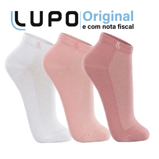 Kit 3 Pares Meias Lupo Sport Feminina 3226-089 Cano Curto Algodão Rosa