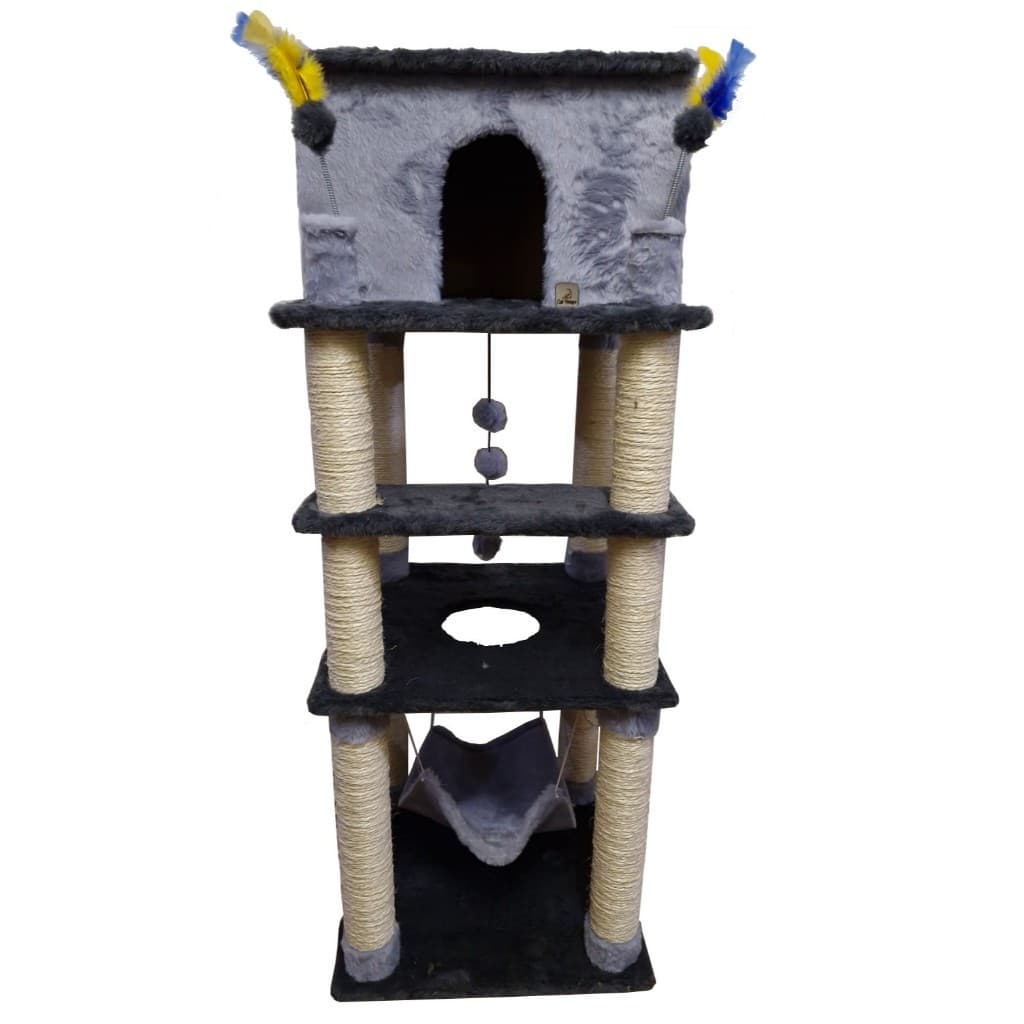 Arranhador casinha para gatos castelo com cama e rede