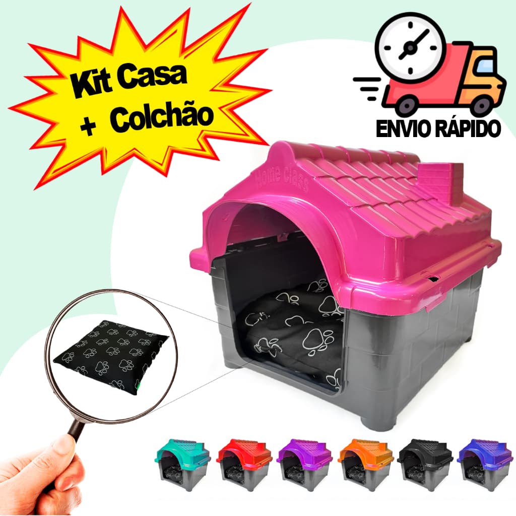 Casinha Pet Cachorro N2 + Caminha Pequenas Raças Casa Cães Gatos Conforto