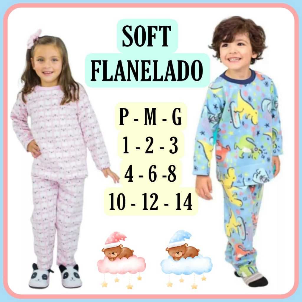 1, 2 ou 3 Conjunto Pijama Soft bebe Infantil Juvenil Quentinho