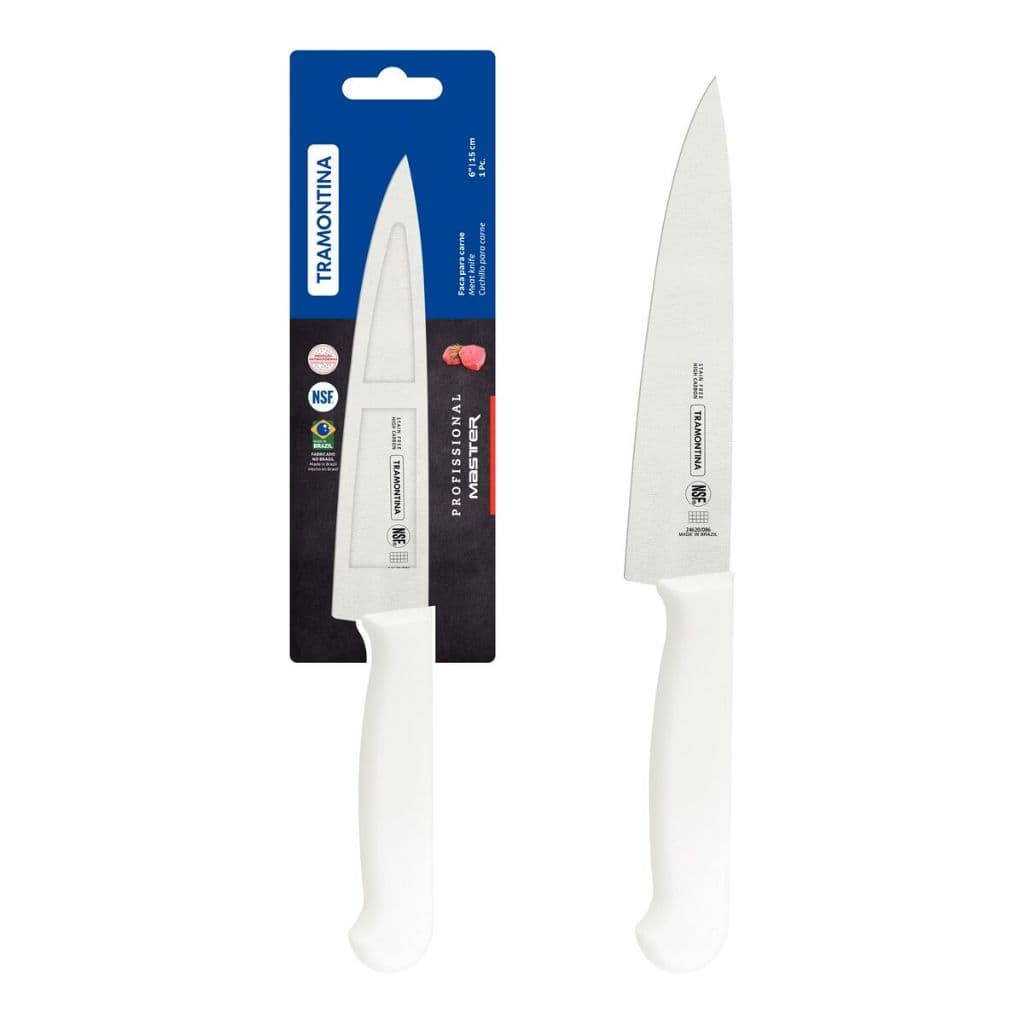 Faca para Carne Tramontina Profissional com Lâmina de Aço Inox e Cabo de Polipropileno Branco com Proteção Antimicrobiana 6"