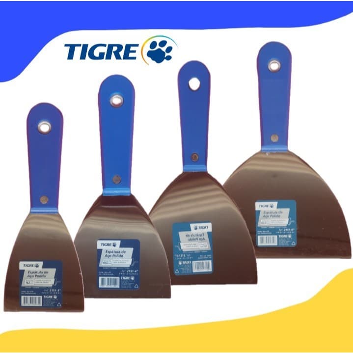ESPATULAS DE AÇO POLIDO TIGRE PARA  MASSA CORRIDA , RASPAGEM  E OUTROS. em estoque.