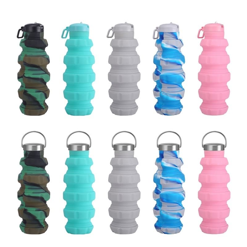 Garrafa de água esportiva de 500ml. Garrafa de água de silicone para crianças dobrável à prova de vazamentos