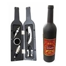 Kit Vinho Com 7 Peças Abridor Saca Rolha Inox Forma Garrafa Presente