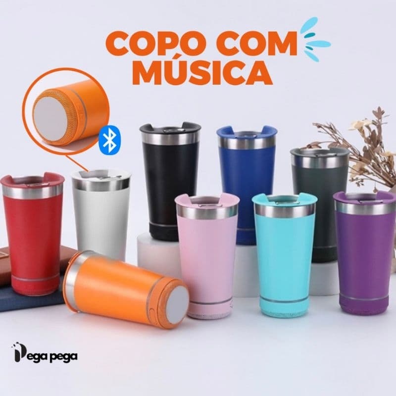 Copo Termico Com Caixa De Som Bluetooth Led Tampa Abridor 420 mL