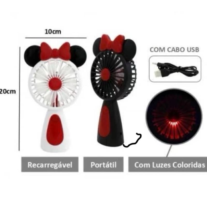 Mini Ventilador com Hélice da Minnie e Mickey Portátil
