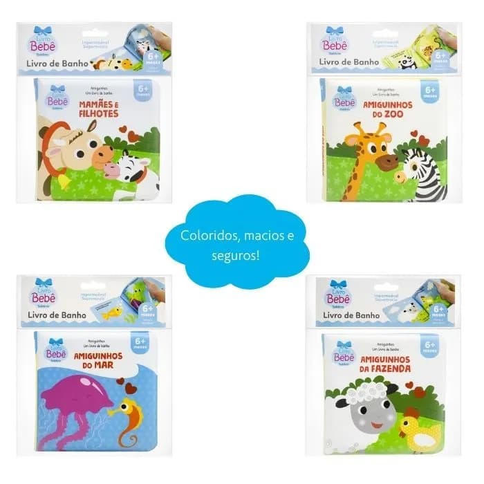 Kit com 4 livro de banho amiguinhos no banho