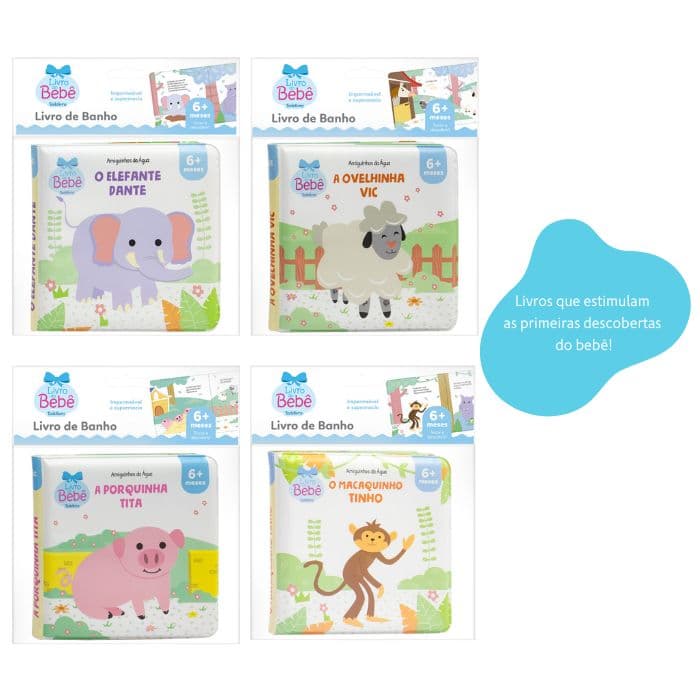Kit com 4 livros de banho amiguinhos da agua