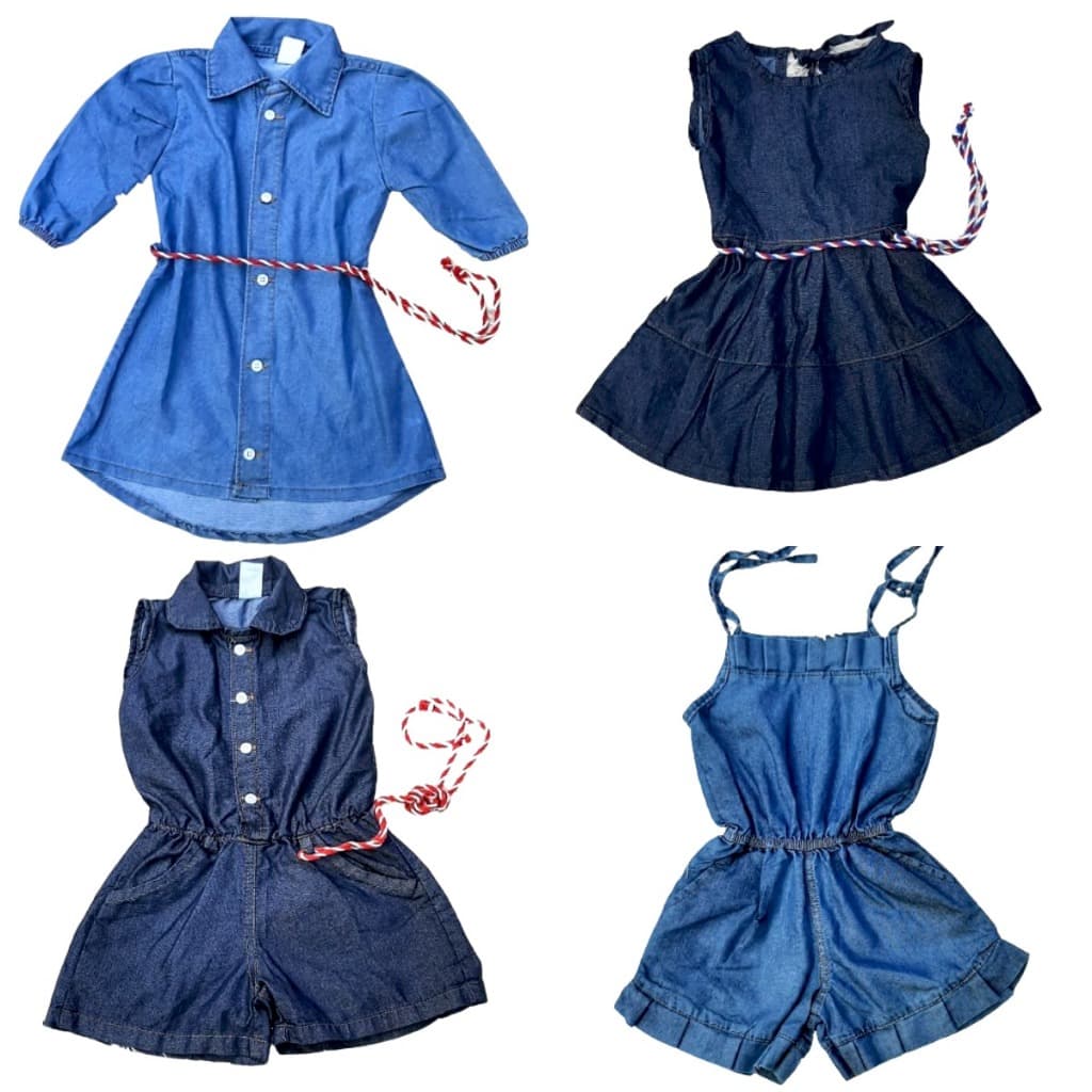 Vestido e Macaquinho Jeans Infantil Moda Blogueirinha