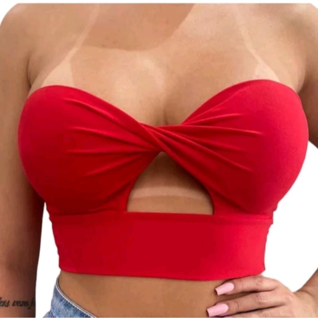 Cropped tomara que caia com bojo transpassado roupas femininas