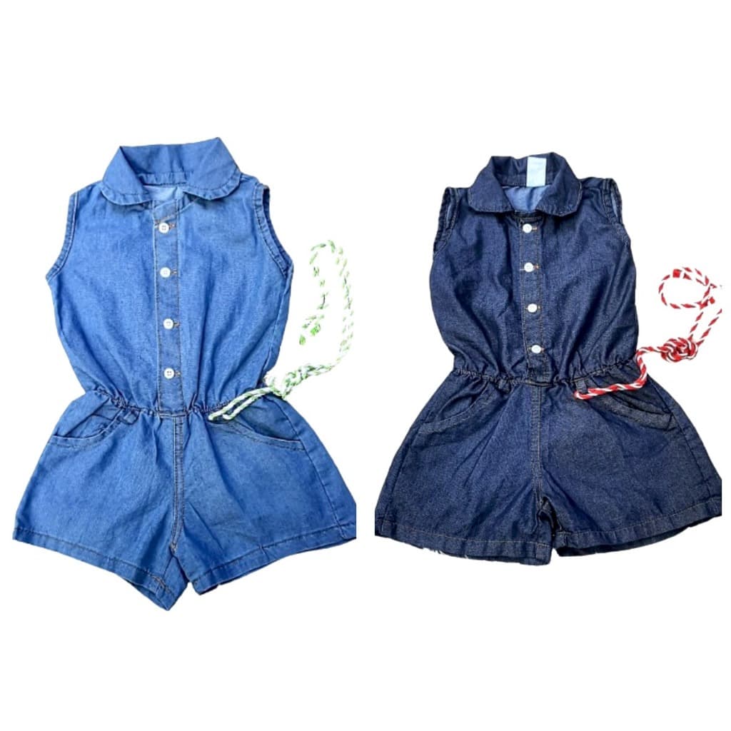 Macaquinho Jeans Infantil com Botão Moda Blogueirinha