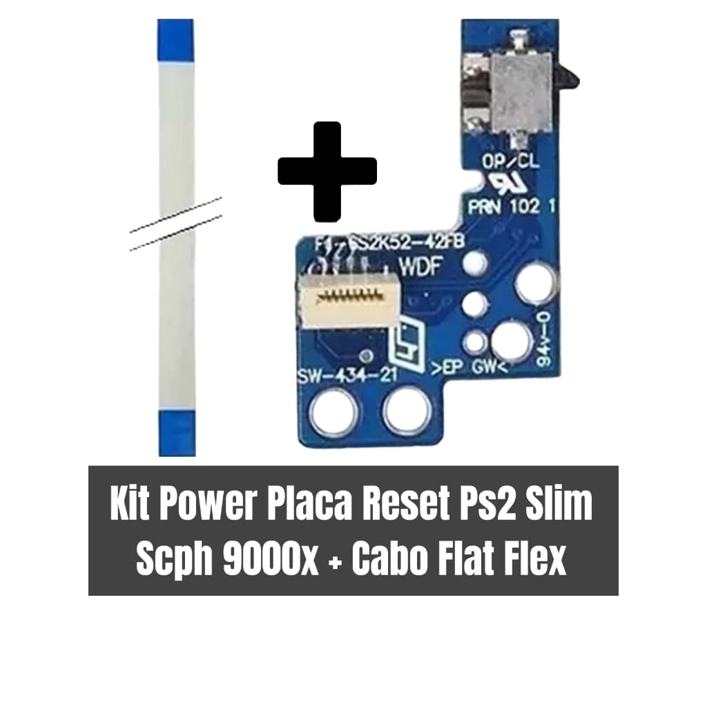 Kit Power Placa Reset Ps2 Slim Scph 9000x + Cabo Flat Flex