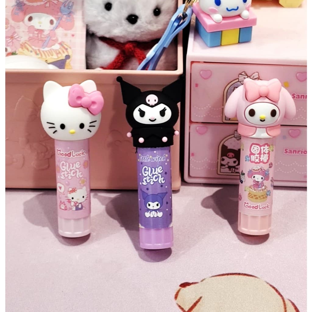 Cola Bastão Kuromi e My Melody, Sanrio, Turma da Hello Kitty, fofa, material Escolar, papelaria fofa
