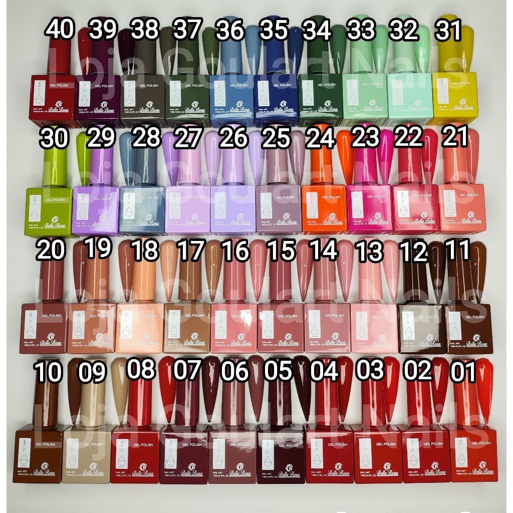 Kit 40 Esmalte de Unha em Gel Bella Rosa 15 ml Vermelho Azul Rosa Lilas Nude Verde Amarelo Marron