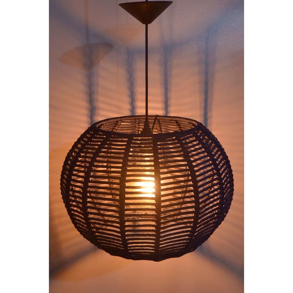 Luminaria Pendente Lustre Formato de Bola Corda Náutica Alumínio Teto Decorativo 32x21 Leven Artes