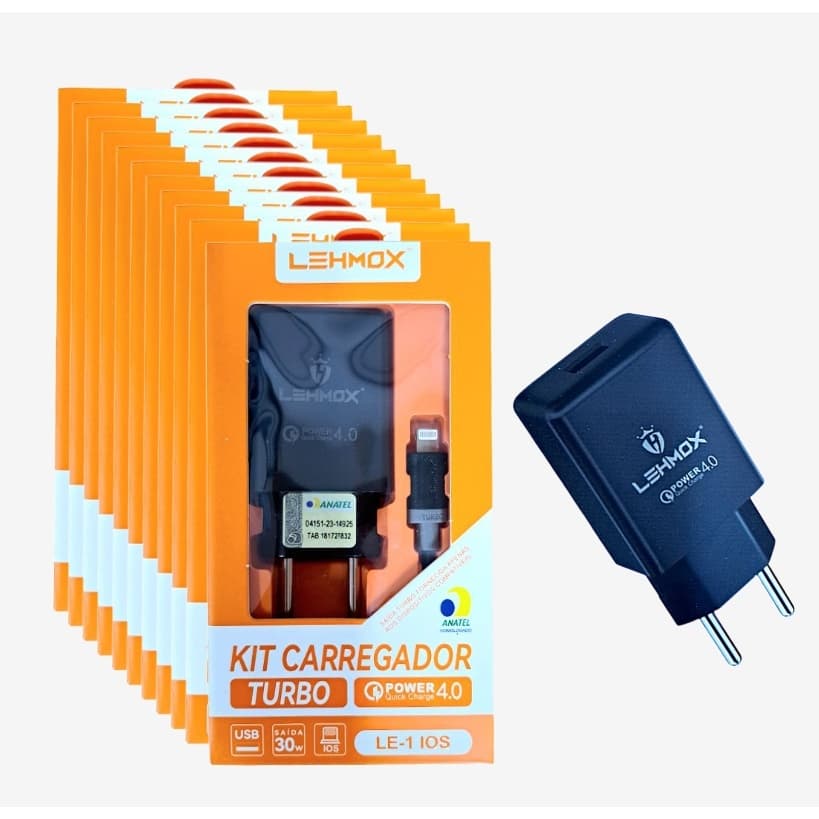 Lehmox Kit Carregador Turbo QC 4.0 30W Micro USB V8 / Tipo-c / Iphone