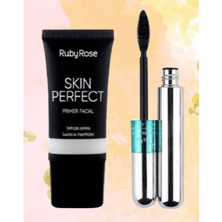 KIT 2 PECAS Primer Facial Ruby Rose + Máscara para cílios a prova d'água RÍMEL 4D T&G Tango preto