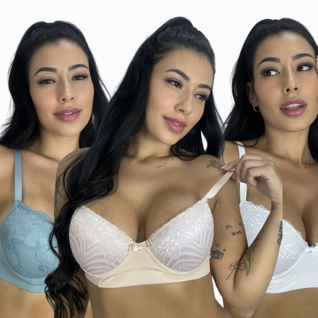 Kit 4 Sutia Feminino Reforçado com Bojo e Renda Arco Alça Regulaveis Feminino Moda Intima Dia Dia