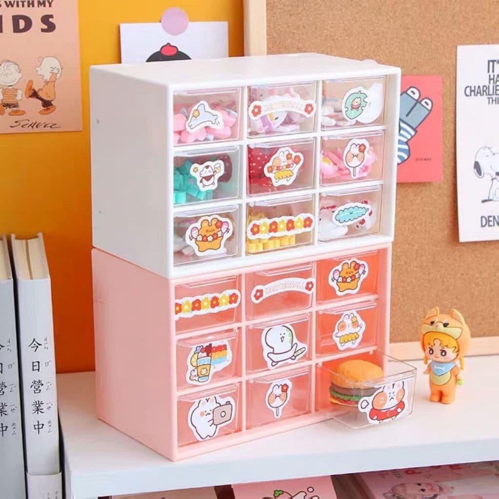 Organizador De Mesa Mini Gaveteiro Com 9 Gavetas  Transparente Para Maquiagem/Joias/Papelaria