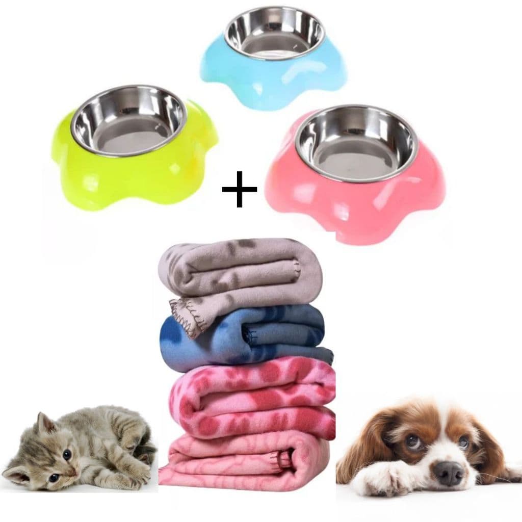 Kit Pet Comedouro + Manta para Animais de Estimação
