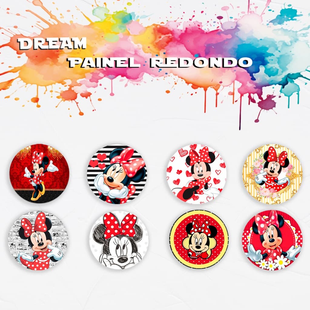 Capa Para Painel Redondo Temático Minnie Mouse Vermelha Ratinha Decoração Menina Malha Elastico